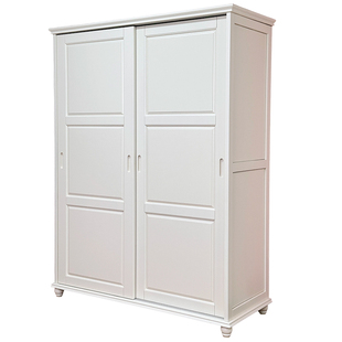 纯实木原木推拉门趟门滑门衣柜女孩樱桃木儿童奶油风白色两门移门