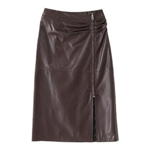 植鞣绵羊皮真皮半身裙中长裙女显瘦高腰包臀开叉一步裙2025新款