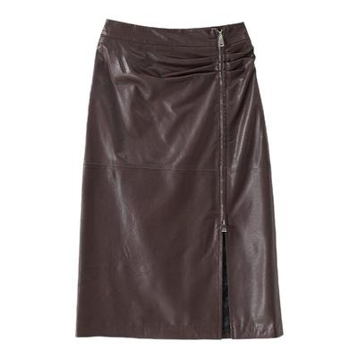 植鞣绵羊皮真皮半身裙中长裙