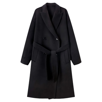 指挥官羊毛枪驳领长款毛呢外套