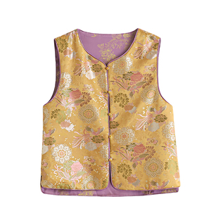 2026春季新款中式国风两面穿缎面重工提花改良复古坎肩马甲上衣女