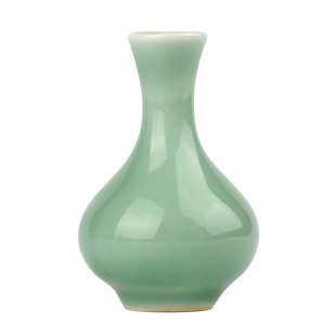 观复龙泉青瓷玉壶春葫芦花瓶插景德镇创意简约客厅工艺装饰品摆件