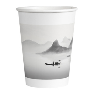 欣悦福水墨画一次性纸杯加厚加硬家用办公室冷热两用豆浆咖啡杯