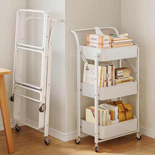 新品 可折叠架书架卧室置物架落地小推车储物架移动带轮厨房收纳