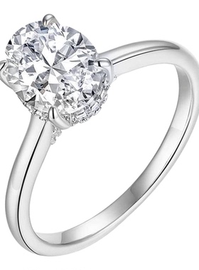 跨境热卖纯银戒指女两克拉鸽子蛋椭圆莫桑石带证书镀金空托活闭口