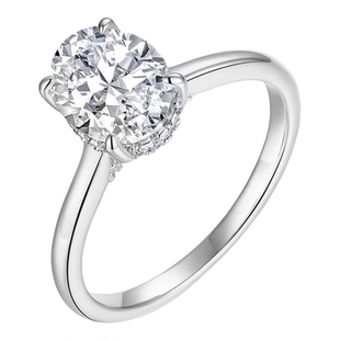 跨境热卖纯银戒指女两克拉鸽子蛋椭圆莫桑石带证书镀金空托活闭口