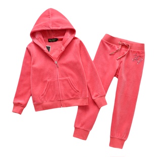 天鹅绒运动套装女童儿童开衫卫衣连帽金丝绒春秋款二件套时尚休闲