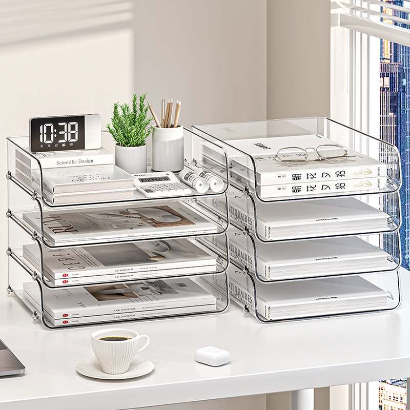 桌面文件架A4纸办公室收纳盒多层书架资料透明栏置物架亚克力叠