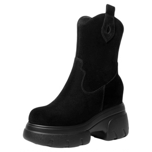 11.5cm内增高真皮厚底短靴秋冬新款小个子百搭松糕底复古马丁靴女