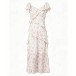 MOUSSY 2026夏季新品法式复古风腰果花荷叶边连衣裙028JSB33-1022