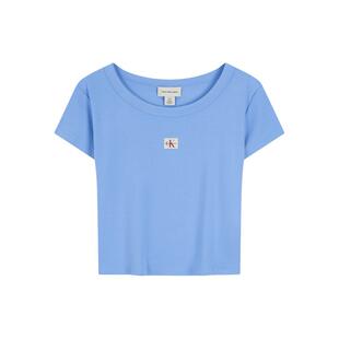 CK Jeans26春夏新款女士少女感罗纹肌理辣妹正肩短款短袖上衣T恤
