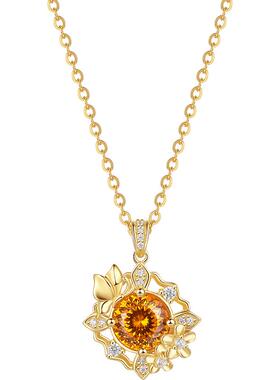 周六福蝴蝶结项链女花朵链坠S925银黄金色小众节日礼物送女友