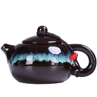 不单典雅窑变粗陶茶壶茶具陶瓷手工复古泡茶壶黑釉窑变天目釉单壶