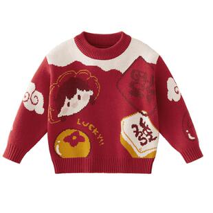 [远红外]女童秋冬毛衣小童保暖新款衣服儿童红色国风童装宝宝上衣