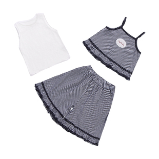 女宝宝夏装洋气三件套2026新款女童夏季格子吊带套装小童韩系穿搭