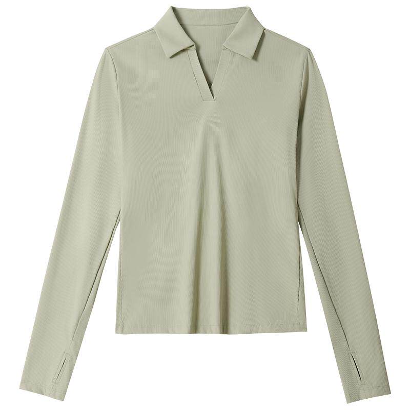 骆驼户外速干POLO衫女打底衫长袖V字