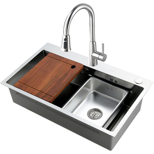 墨林水槽大单槽台中盆食品级不锈钢拉丝水盆厨房洗菜盆水池洗碗槽