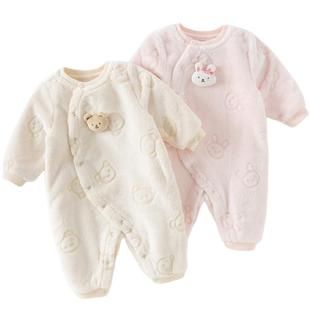 戴维贝拉新生儿爬服保暖冬装新款女童男童婴儿衣服宝宝加绒连体衣