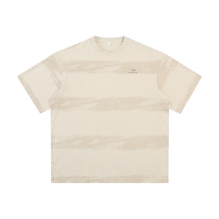 男士黄色撞色条纹短袖T恤男款2026新款纯棉圆领休闲上衣宽松半袖