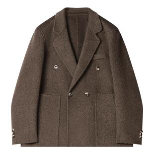 双面呢大衣男士短款双排扣秋冬季韩版非羊绒设计感羊毛西服男外套