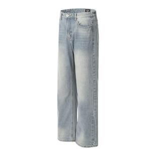 INKNOTS美式复古做旧雾洗浅蓝色牛仔裤男女直筒clean fit裤子潮牌