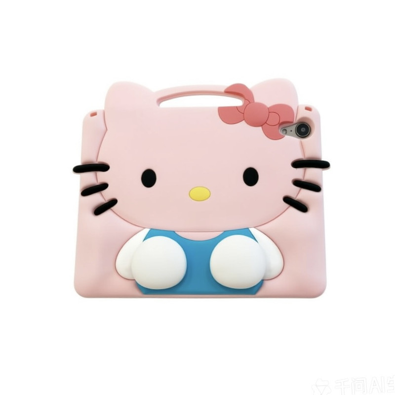 卡通粉色猫咪支架ipad硅胶保护套