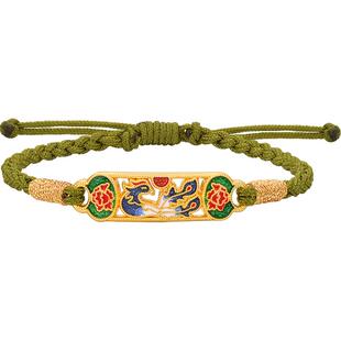 明牌珠宝硬金手链 黄金凤穿牡丹编绳手串足金镂空手饰AFP0640