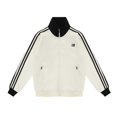 坑条立领子拉链撞色开衫外套