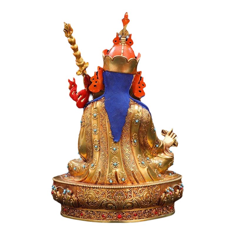 7寸黄铜莲花生大士佛像摆件10寸藏式尼泊尔工艺鎏金镶嵌彩珠摆件