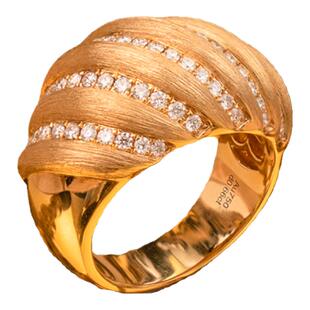 太府珠宝18K金意大利拉丝工艺镶嵌钻石牛角包戒指简约复古女戒指