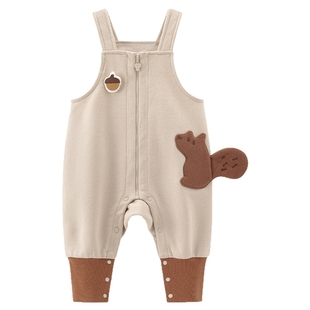 婴儿童纯棉背带裤冬季男女宝宝抓绒保暖连体长裤子举重裤外出春秋