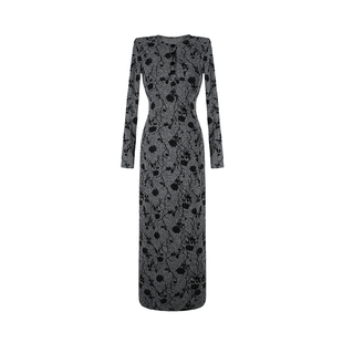 大婷婷复古长袖印花连衣裙秋冬季显瘦时尚女装收腰裙子DT1706