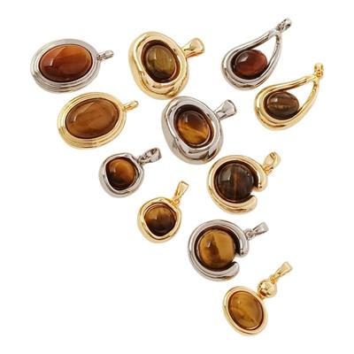 保色贴虎眼石圆形戒面不规则吊坠