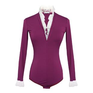 扉姿摩登舞服上衣女秋季新款花边交谊舞练功服长袖跳舞连体衣1114