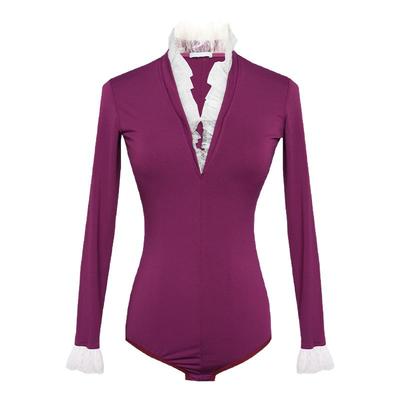 扉姿摩登舞服上衣女秋季新款花边交谊舞练功服长袖跳舞连体衣1114