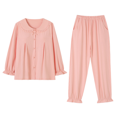 带胸垫睡衣女士春秋款纯棉长袖