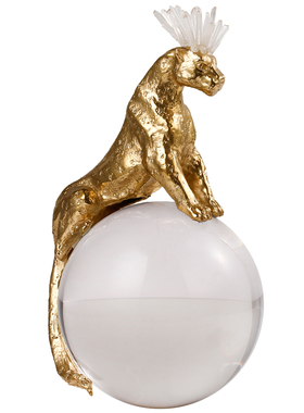 水晶圆球搭配黄铜动物家居摆件