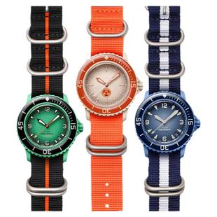 适配宝珀swatch表带Nato编织尼龙一条过斯沃琪风暴洋联名帆布带22