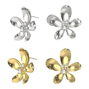 BOONEE花朵镶钻耳钉女小众设计轻奢高级感气质秋冬金色耳环耳饰