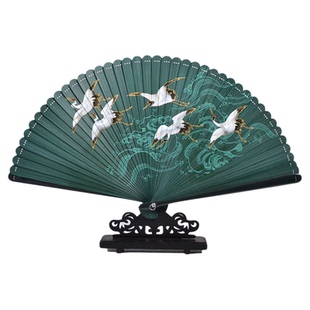 扇子全竹折扇雕花折叠迷你扇子小号随身中国风古风舞蹈扇绿色女士
