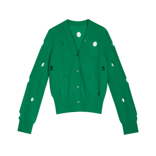 JNBY/江南布衣春秋季针织衫女短款开衫休闲时尚镂空简约通勤毛衫