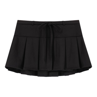 宁艺卓同款Kleesier韩国代购芭蕾少女风百褶蝴蝶结纯色A字裙短裙