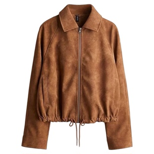 ZA外贸出口秋冬新品小翻领行政风全面磨毛绒布夹克外套女1309046