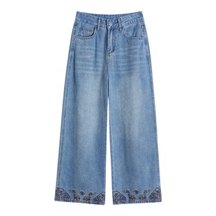 刺绣九分牛仔裤女夏秋薄款垂感宽松设计感辣妹小个子八分直筒裤潮