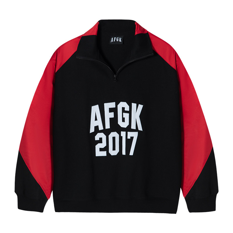 AFGK领口拉链潮流翻领无帽卫衣