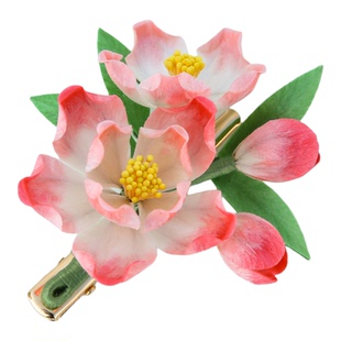 江南拾花 非遗手工粉色绒花垂丝海棠花发夹汉服配饰发饰送礼首选