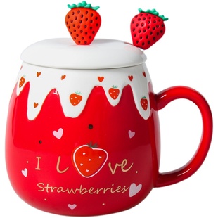 水杯女可爱卡通陶瓷杯子带盖勺大容量高颜值咖啡马克杯家用情侣杯