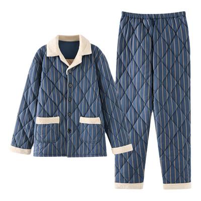 睡衣男款冬季纯棉夹棉加厚家居服
