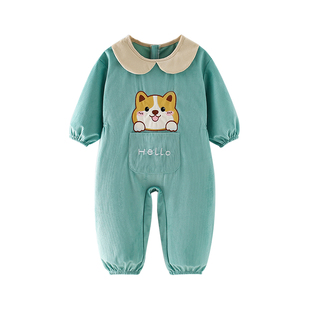 宝宝爬爬服秋冬一体式罩衣儿童外穿玩耍防脏学步连体衣婴儿爬行衣