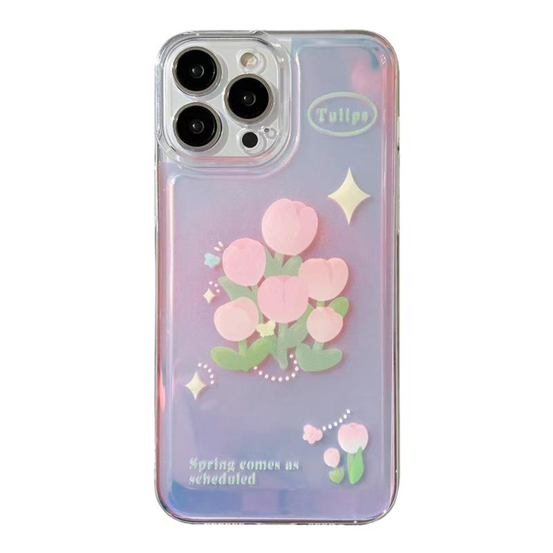 小清新ins渐变晕染郁金香适用苹果16promax好看的手机壳iPhone16透明软壳15Pro小众11网红13爆款14手机保护套
